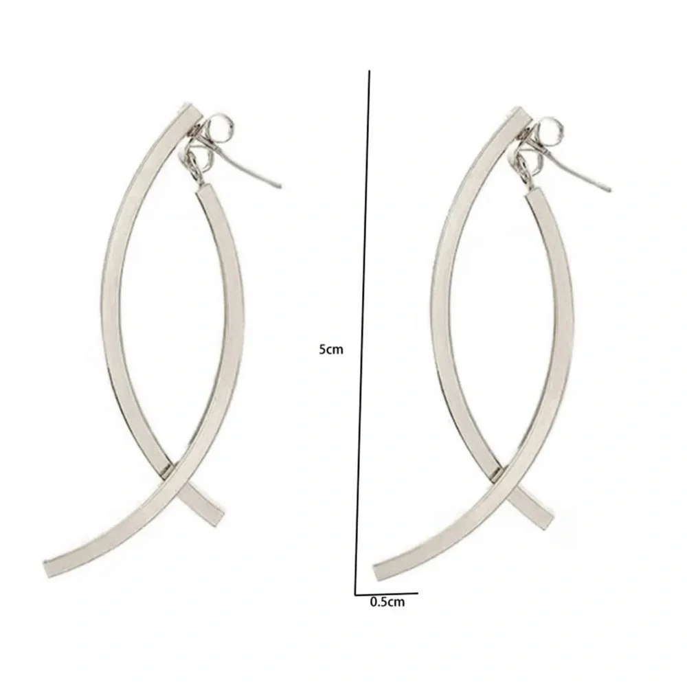 Any 4/$25! Silver Curved Drop Studs w/Jacket Backs Earrings - Picture 4 of 6